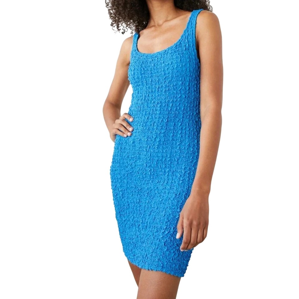Rails Blue Popcorn Textured Mini Dress Womens Medium Scoop Neck Ecovero Summer